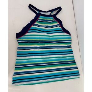 South‎ Point Womens Blue Green Striped Halter Racerback Tankini Top Sz 10